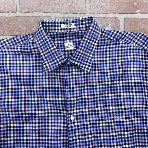 Peter Millar Shirt Men XLarge Blue Purple‎ Check Gingham Cotton Classic Casual - Picture 2 of 9